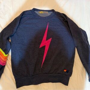 Aviator Nation Limited Edition Navy Sweatshirt with Pink Lightning Bolt